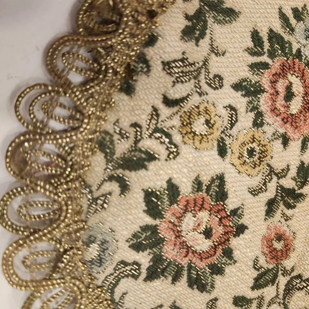 Vintage Style Floral Tapestry Brocade Decorative Doll House Rug Scalloped Edge